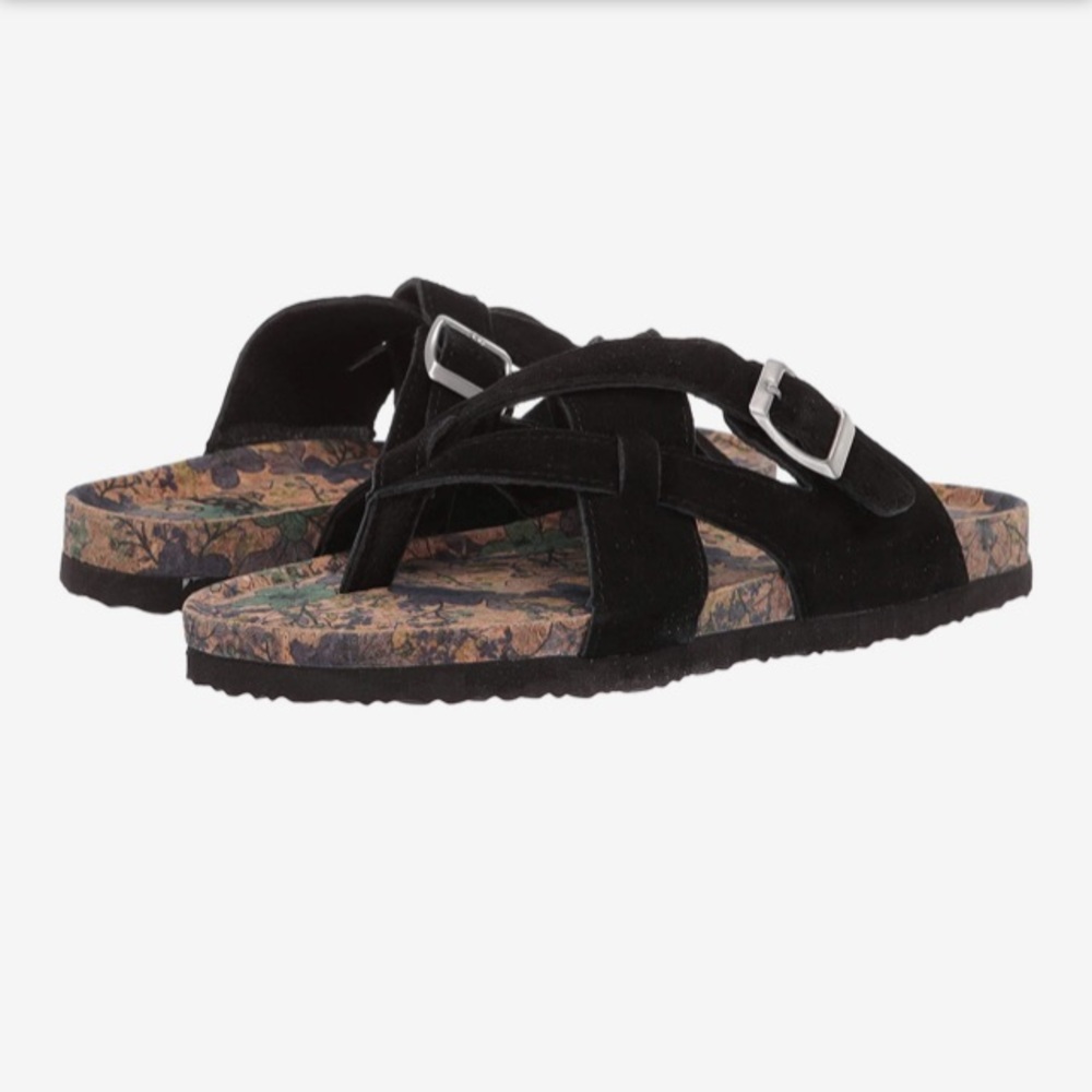 Muk luks floral footbed crisscross suede sandal